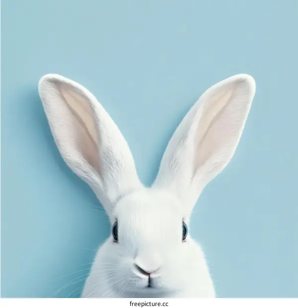 Close-up of a White Rabbit against a Pastel Blue Background