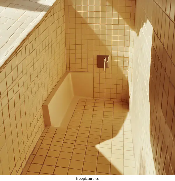 Sunlit Shower Stall in a Yellow Tile Bathroom