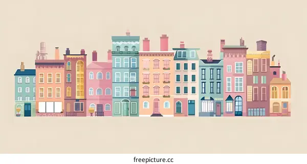 Colorful Row of Houses Illustration