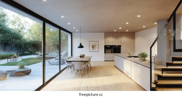 Modern Open-Plan Dining Area with Garden View