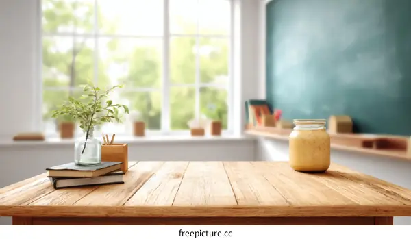 Classroom Tabletop Scene with Smoothie Jar