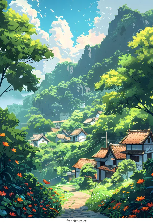 A Path Through the Village in the Mountains