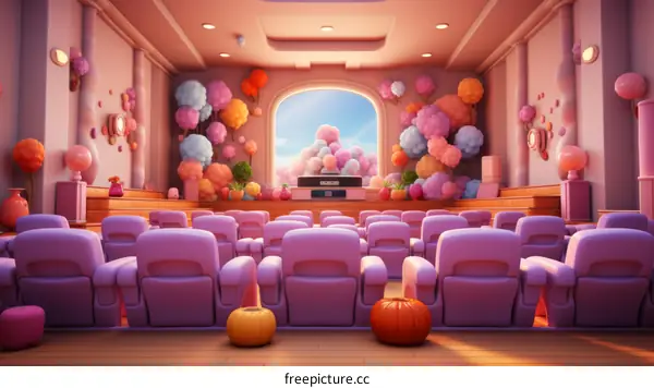 Pink and Whimsical 3D Illustration of a Theater