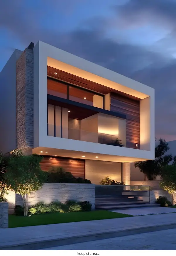 Modern House Design With Large Windows and a Balcony