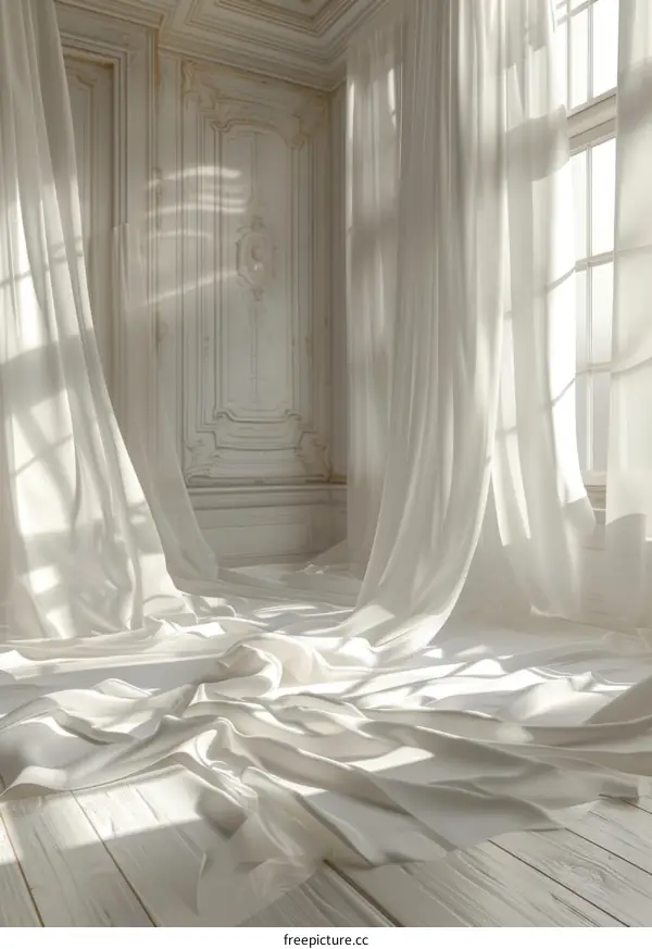 Elegant White Room with Drapery and Sunlight