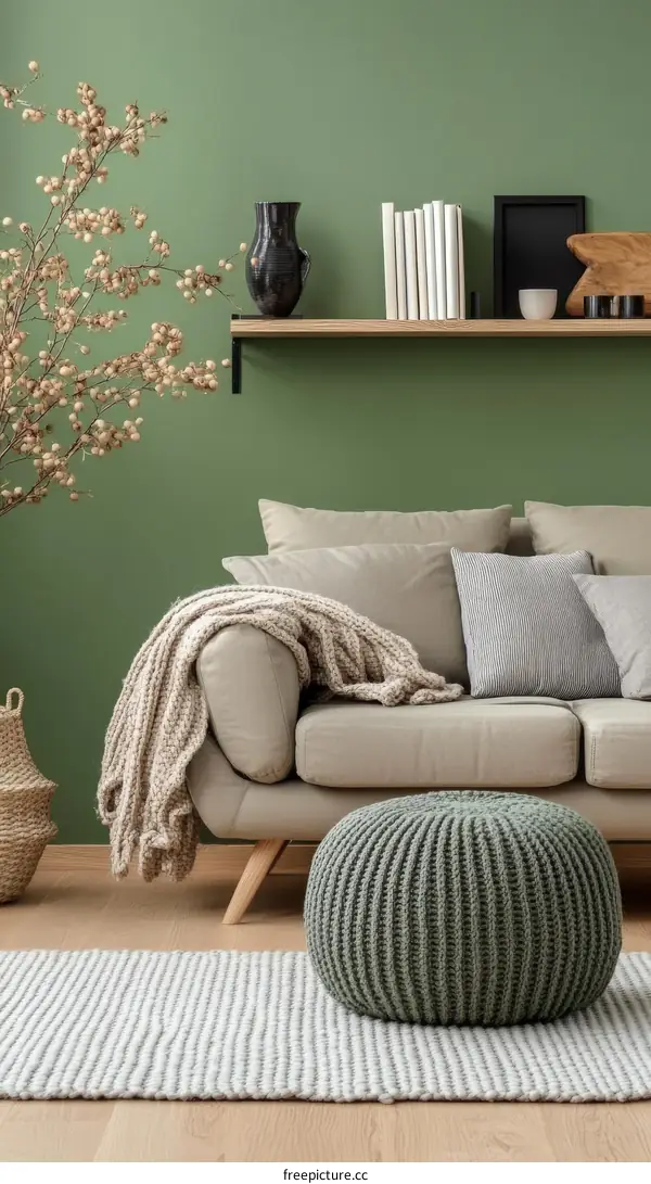 Modern Living Room Interior Design with Sage Green Accent