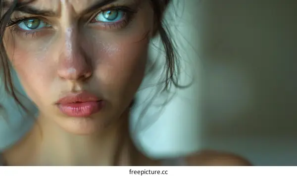 Close Up Portrait of a Woman with Intense Expression