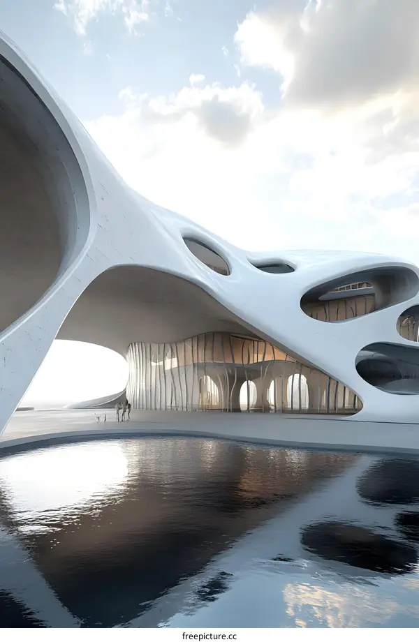 Modern Architectural Design with Curved Walls and Pool