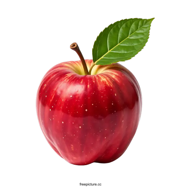 [Transparent Background PNG]Fresh Red Apple With Green Leaf Isolated On transparent background