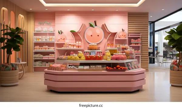 Peachy Retail Store Interior with Shelving and Display