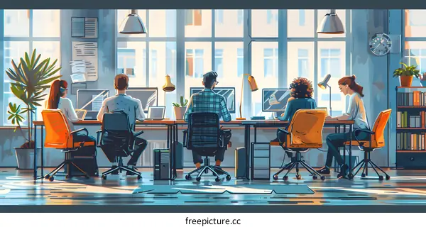 A group of people working in an office