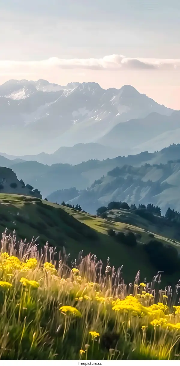Mountain Range With Yellow Wildflowers