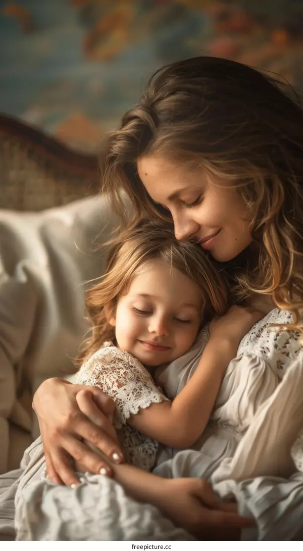 Mother and daughter in a tender embrace, a timeless moment of love and affection