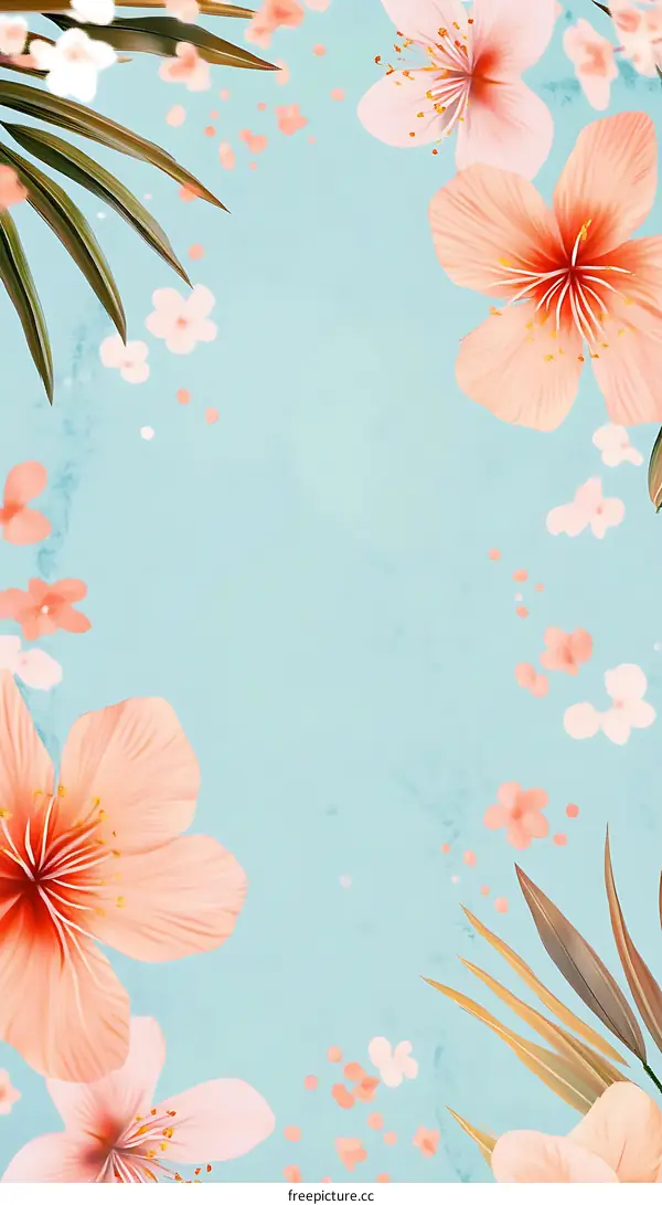 Tropical Flower Background with Blue Sky