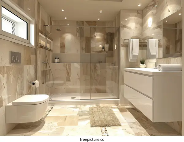 Modern Beige Bathroom Design with Glass Shower