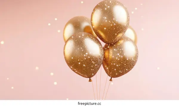 Golden Glitter Balloons on a Pink Background