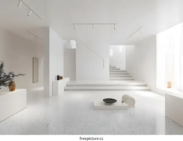 Minimalist Modern Home Interior Design with White Walls and Terrazzo Flooring