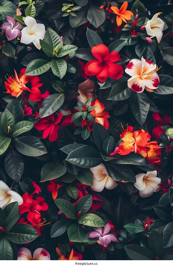 Tropical Floral Pattern with Lush Green Leaves