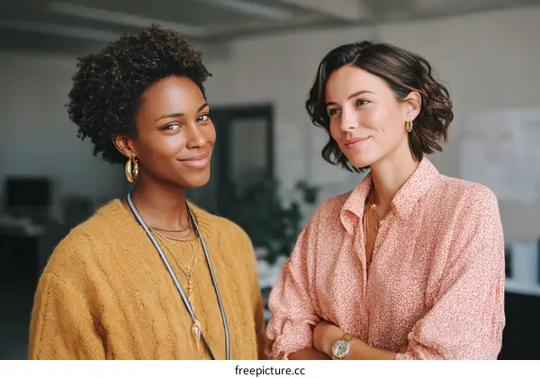 Two Diverse Women Colleagues in a Modern Office