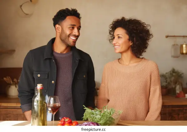 Happy Couple Enjoying a Meal Together in the Kitchen