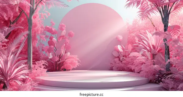 Pink Tropical Botanical Display Podium