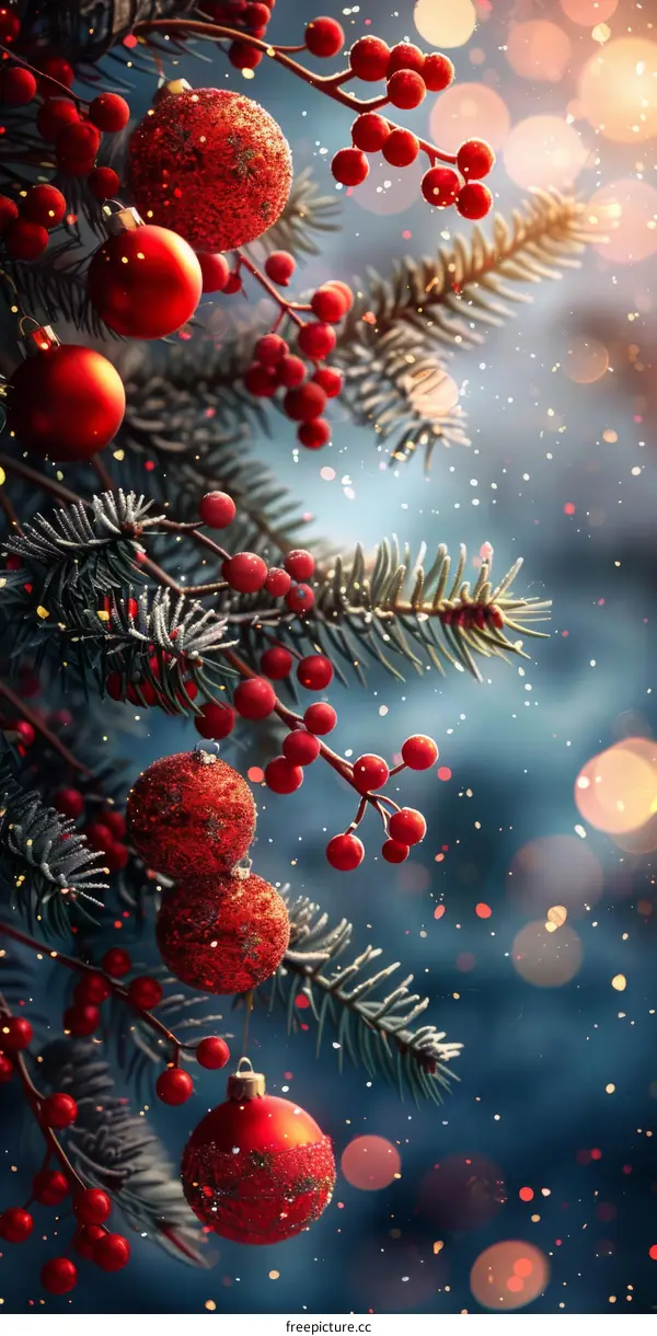 Festive Christmas Tree Decorated with Red and Gold Ornaments