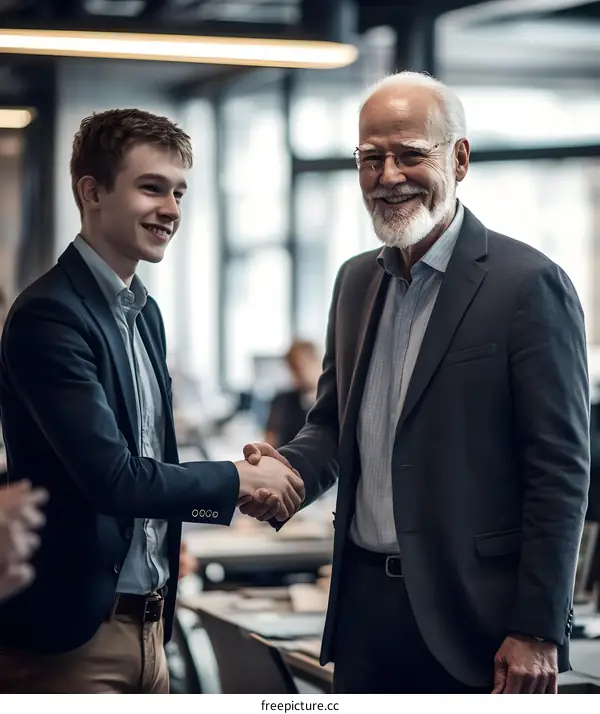 Two Businessmen Shaking Hands in an Office
