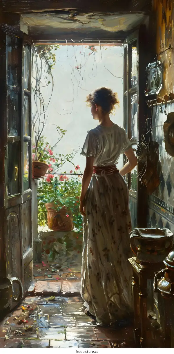 A Young Woman Standing in a Doorway