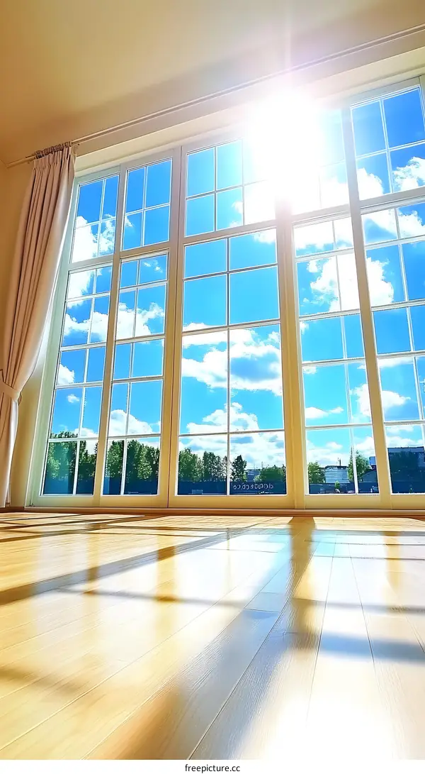 Sunlight Through Large Window With White Curtains