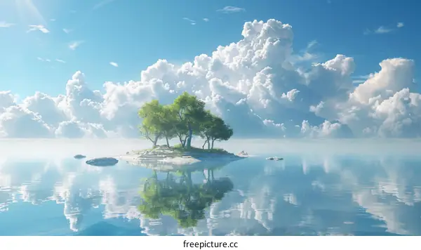 Serene Island Paradise Under a Sky of Clouds