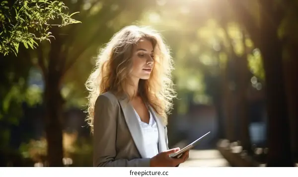 Young woman using a tablet outdoors