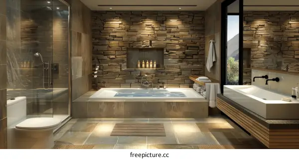 Modern Luxurious Stone-Wall Bathroom Interior Design