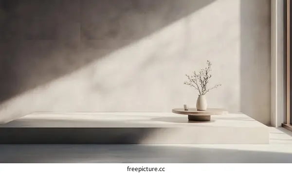 Minimalist Interior Design with Beige Walls and a Wooden Table