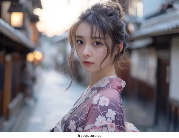 Asian Woman in Traditional Japanese Kimono