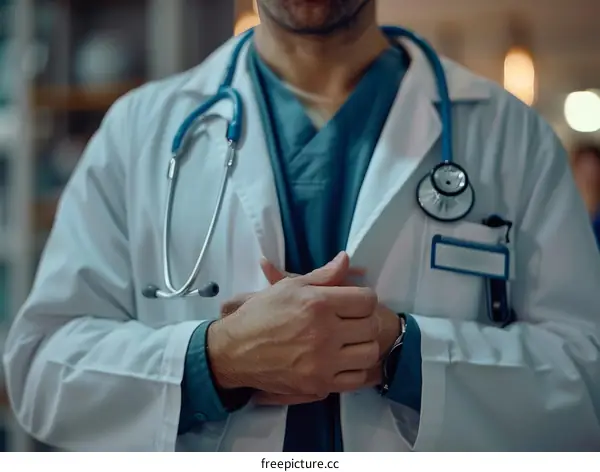 Portrait of a confident male doctor in a white coat