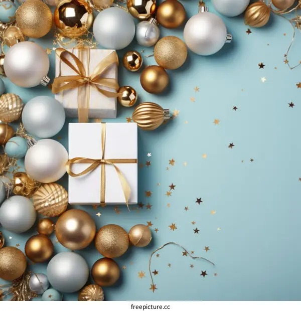 Christmas decorations with presents and ornaments