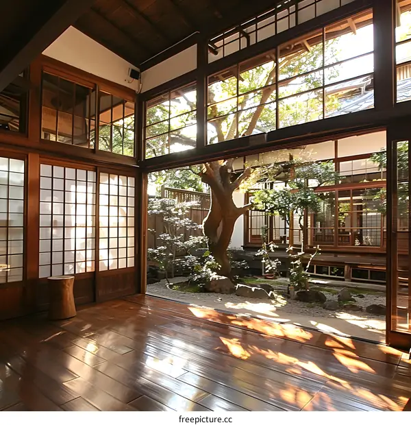 Traditional Japanese House Interior with Garden View