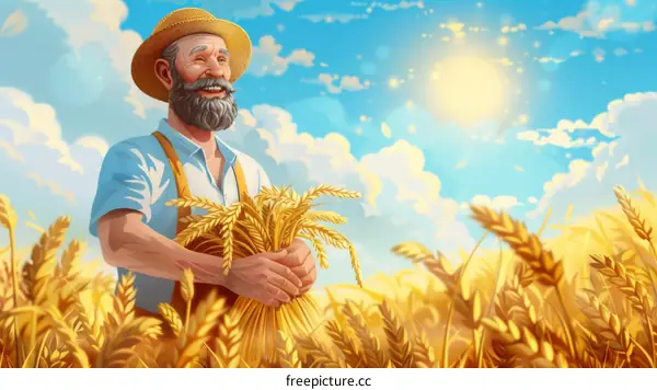 Happy Farmer in a Wheat Field