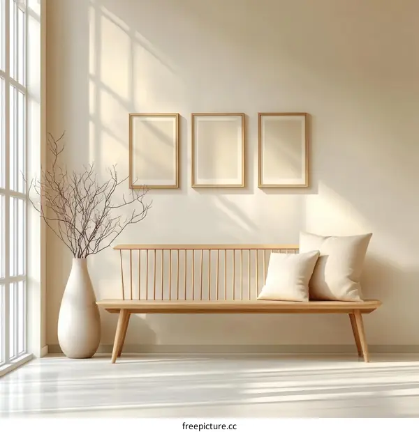 Modern Minimalist Living Room with Wooden Bench