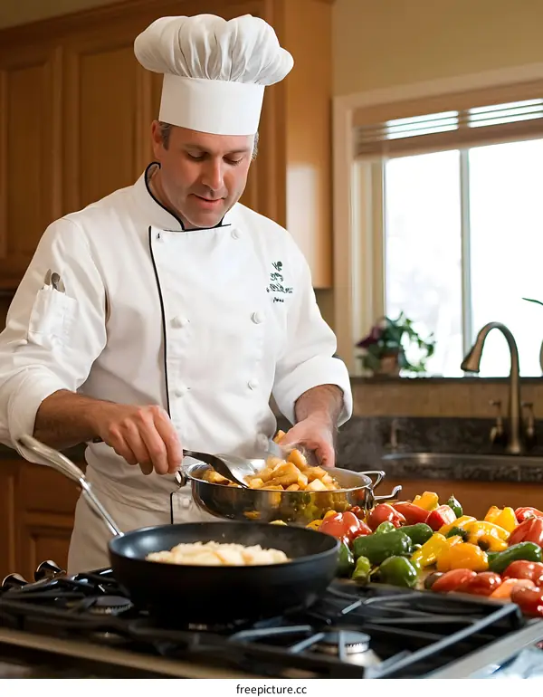 Chef Cooking in Kitchen Preparing Food