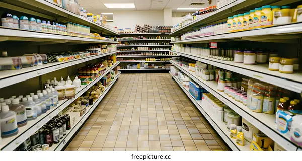 Grocery Store Aisle With Shelves Full Of Products