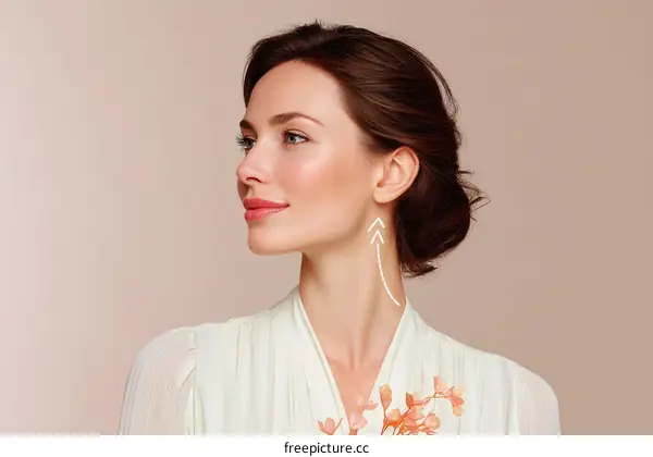 Beautiful Woman with Perfect Skin and Neck Contour