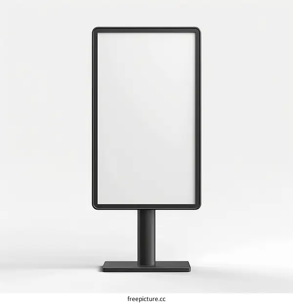 Black advertising stand with a blank white poster