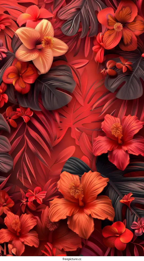 Tropical Red Flowers Illustration
