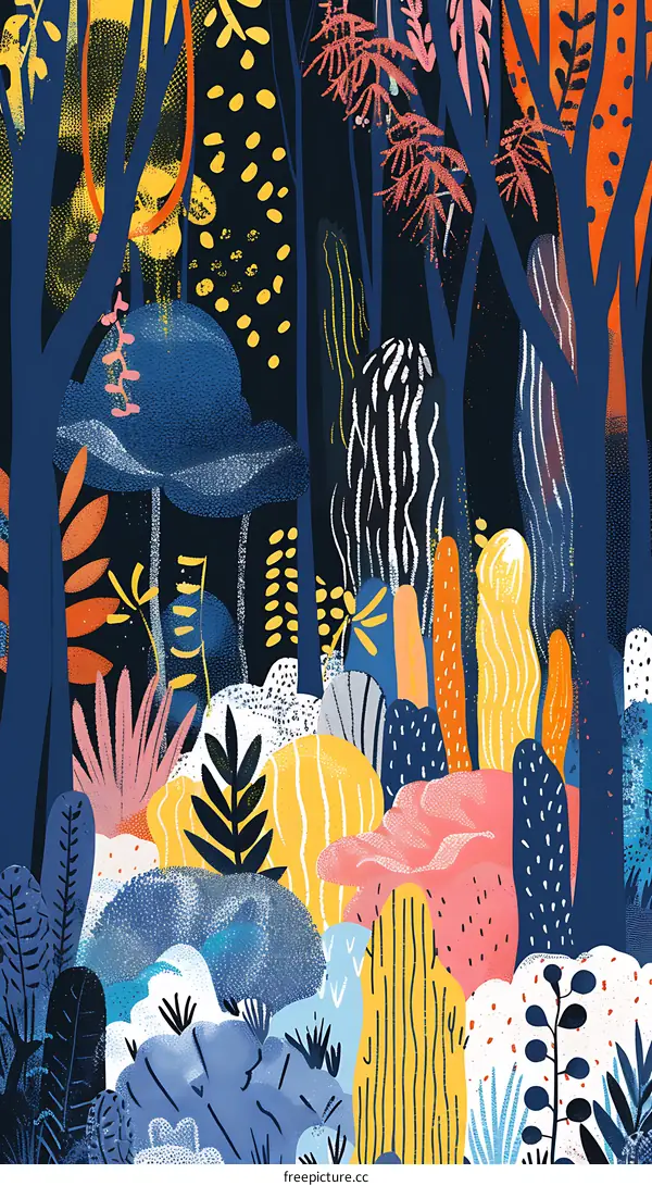 Abstract Colorful Illustration of a Forest Scene