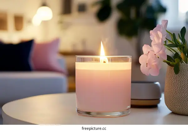 Pink Candle in a Living Room Setting