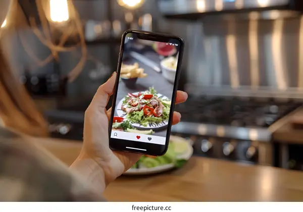 Woman Taking a Photo of Food on Her Smartphone