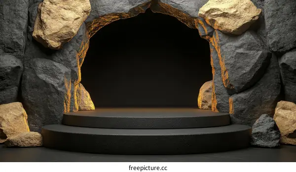 Dark Cave Rock Product Display Platform