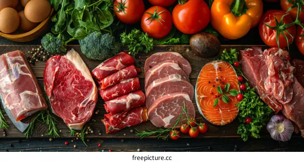 Healthy Protein Meal with Meat, Fish, and Vegetables