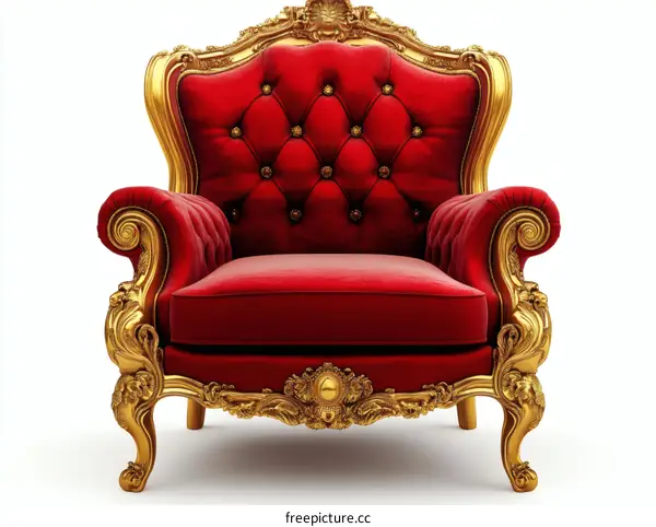 Ornate Red Velvet Throne Chair
